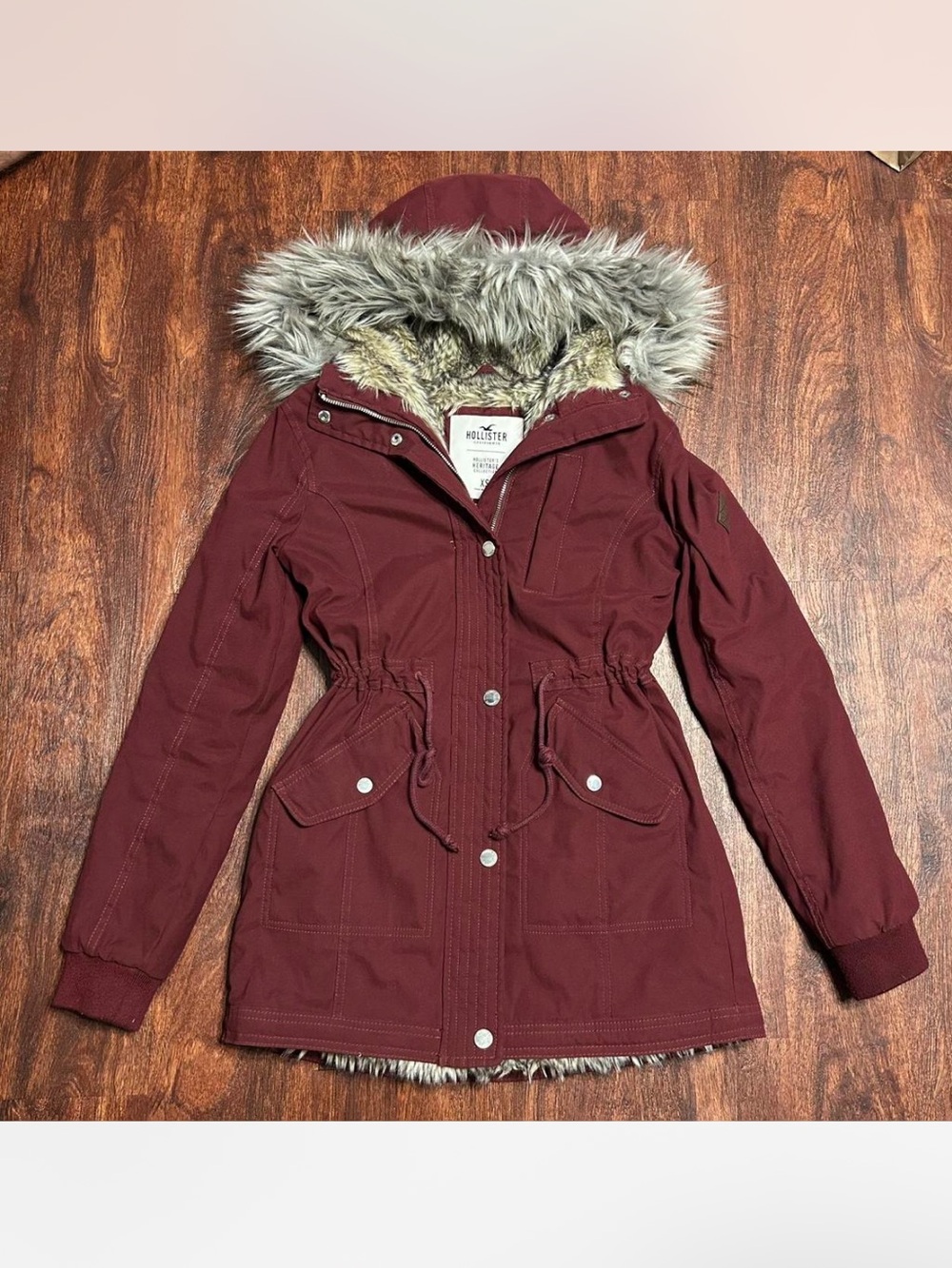 2010 Hollister Women's Faux-Fur Hooded Parka Jacket - Burgundy - Bella Swan Core